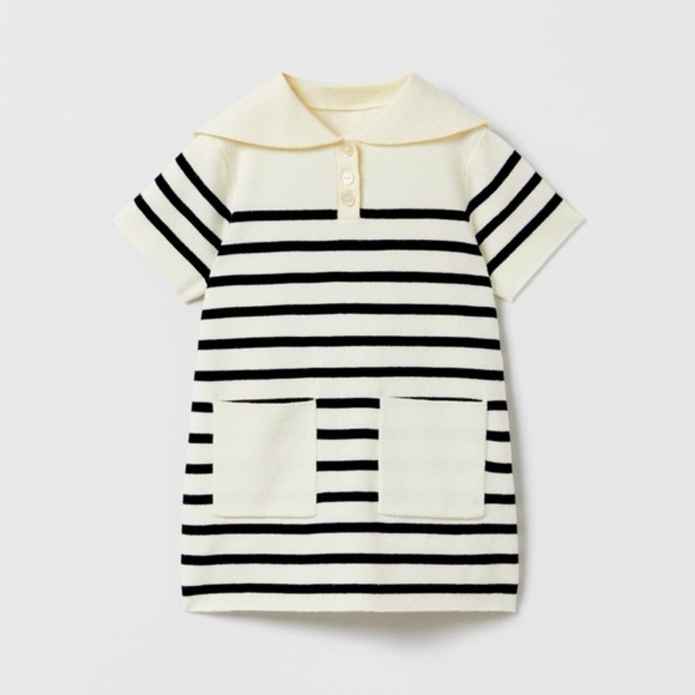 Zara Girls Nautical Striped Knit Dress 2-3 Y